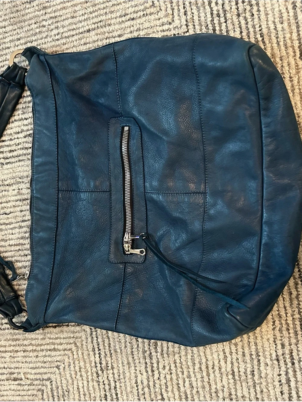 Tylie Malibu Blue Leather Hobo Bag Large Shoulder Bag Boho Slouchy